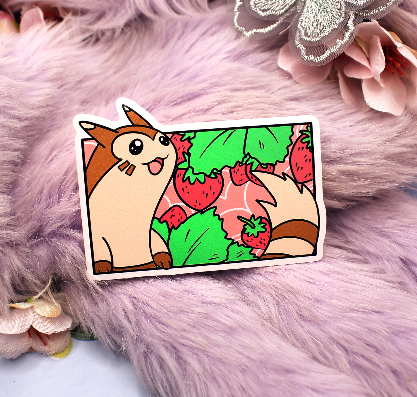 Furret Strawberry Bush Pokemon Sticker (7cm)