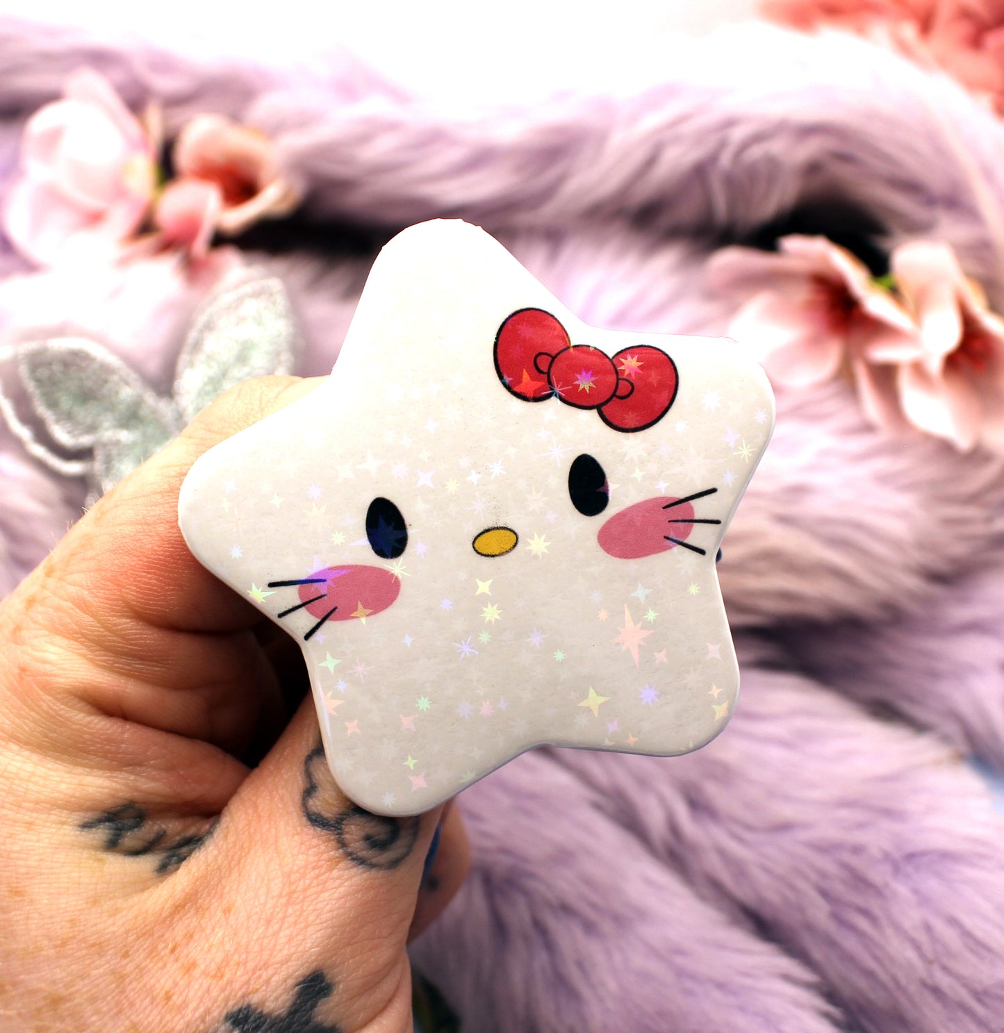 Hello Kitty Sanrio Holographic Sparkly Star Badge