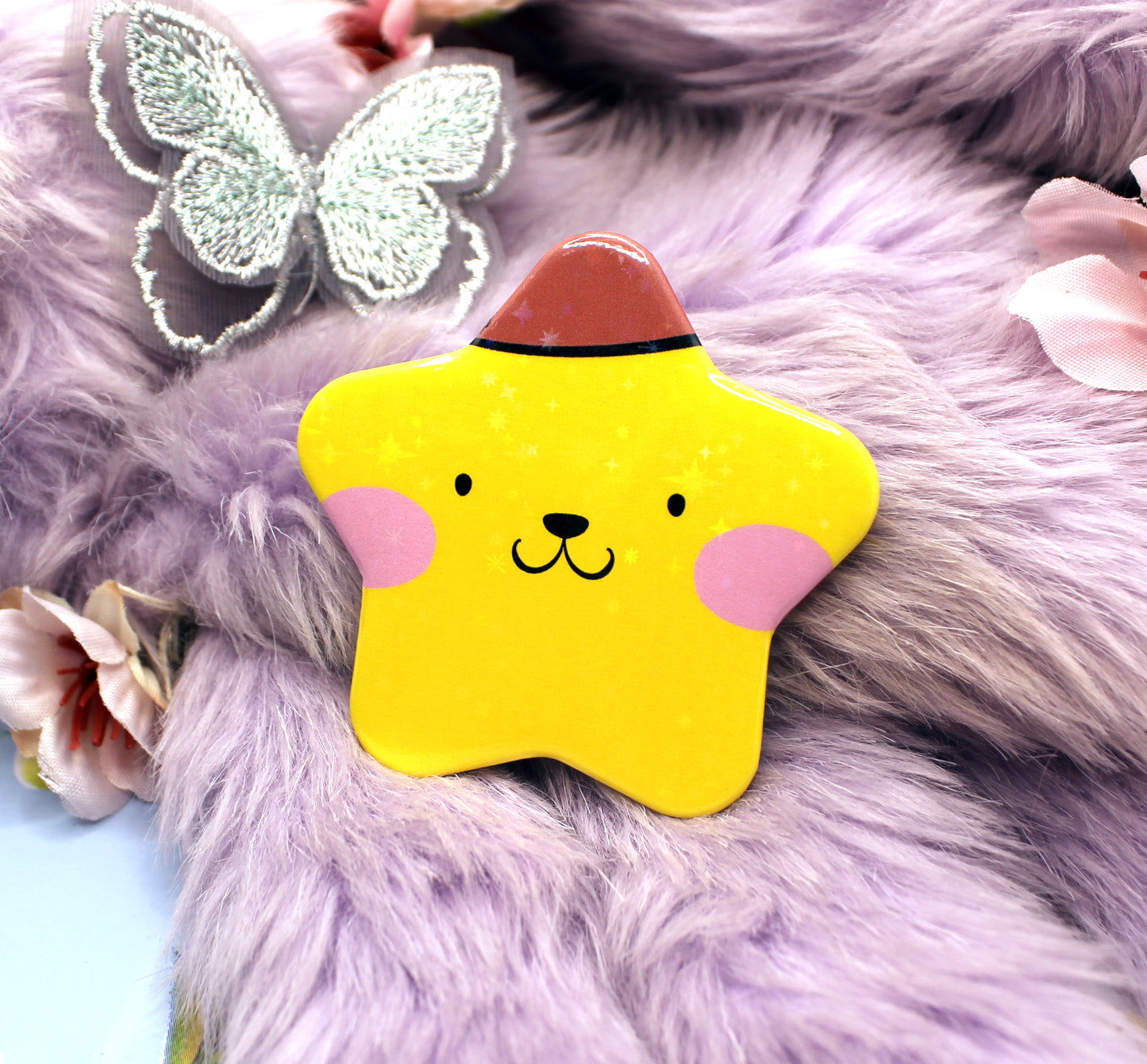 Pompom Purin Sanrio Holographic Sparkly Star Badge
