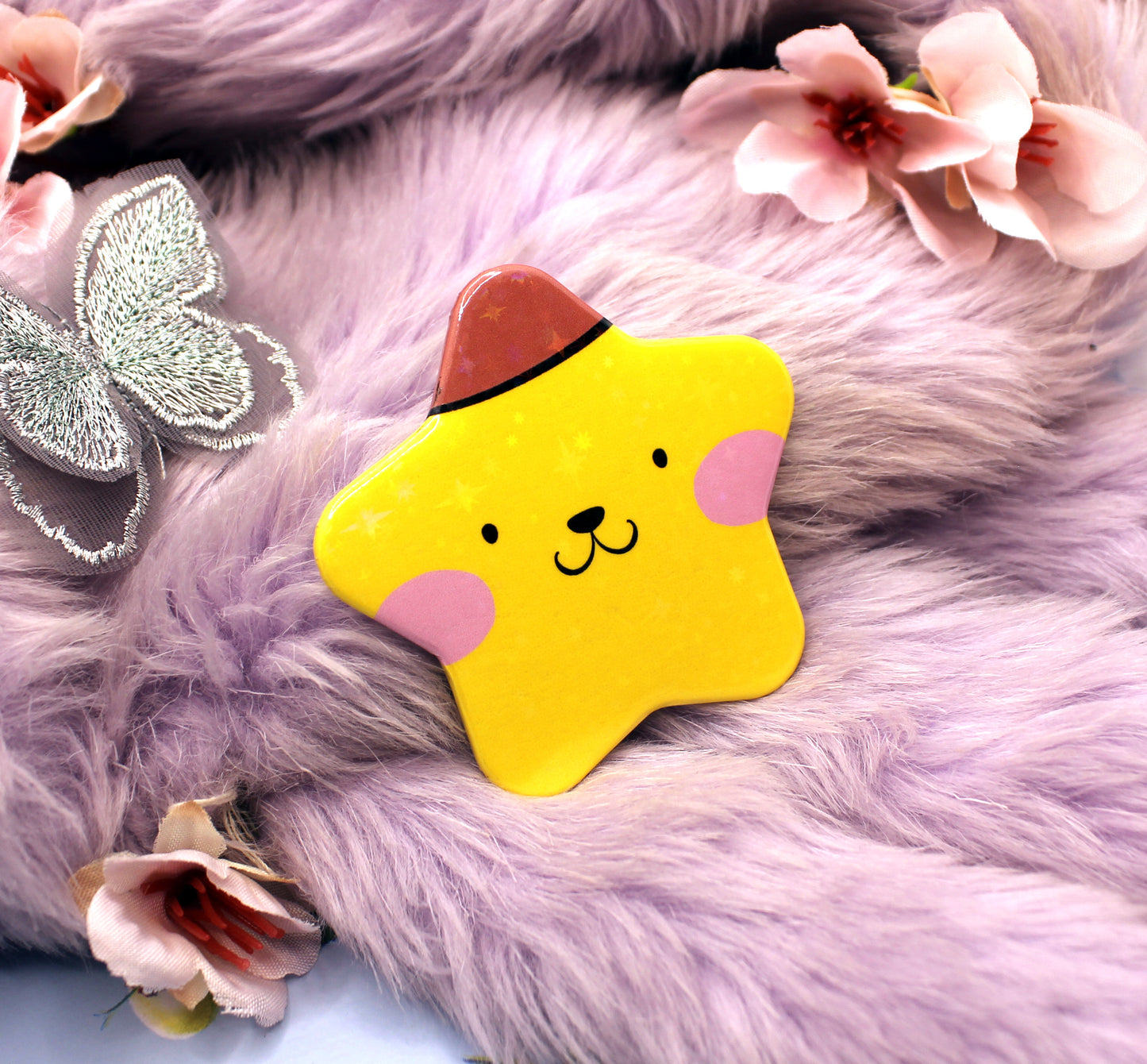 Pompom Purin Sanrio Holographic Sparkly Star Badge