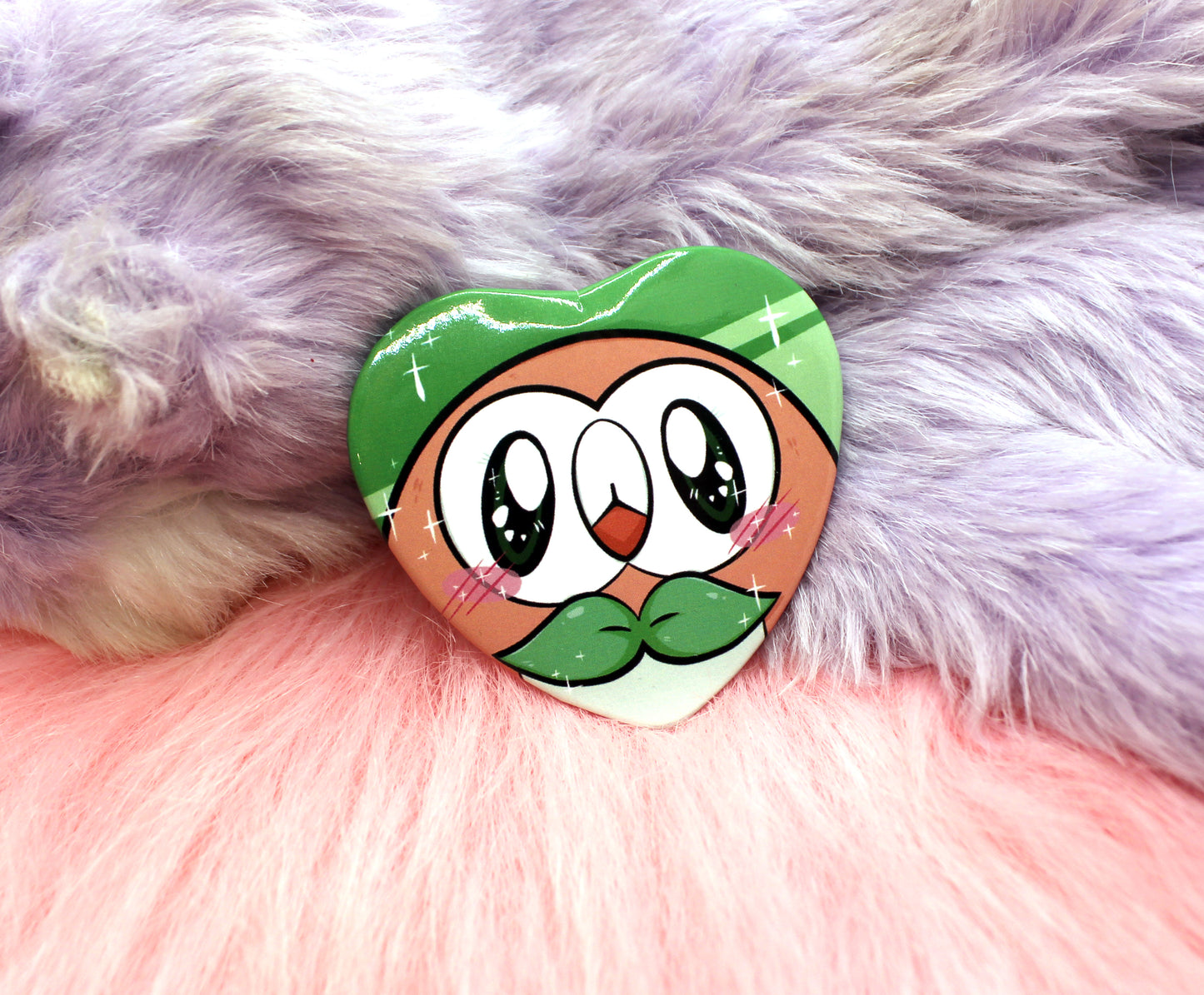Rowlet Pokemon Heart Badge (55mm)