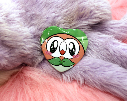 Rowlet Pokemon Heart Badge (55mm)