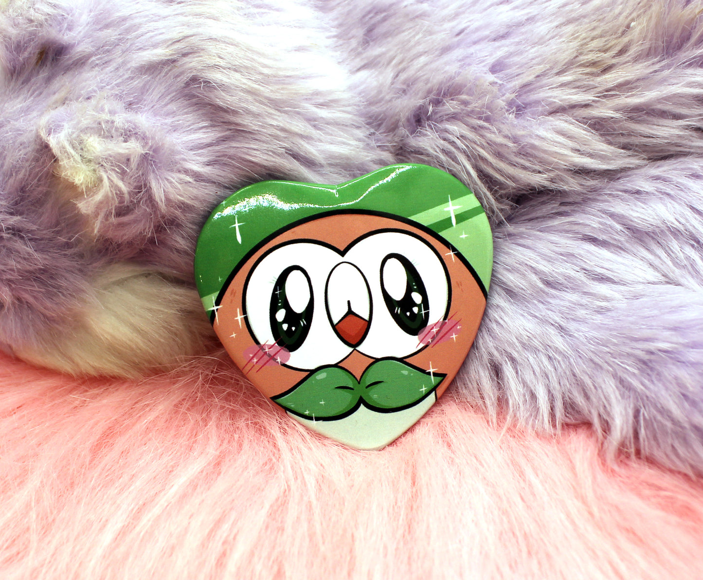 Rowlet Pokemon Heart Badge (55mm)