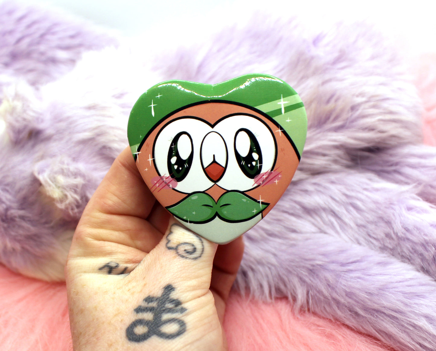 Rowlet Pokemon Heart Badge (55mm)