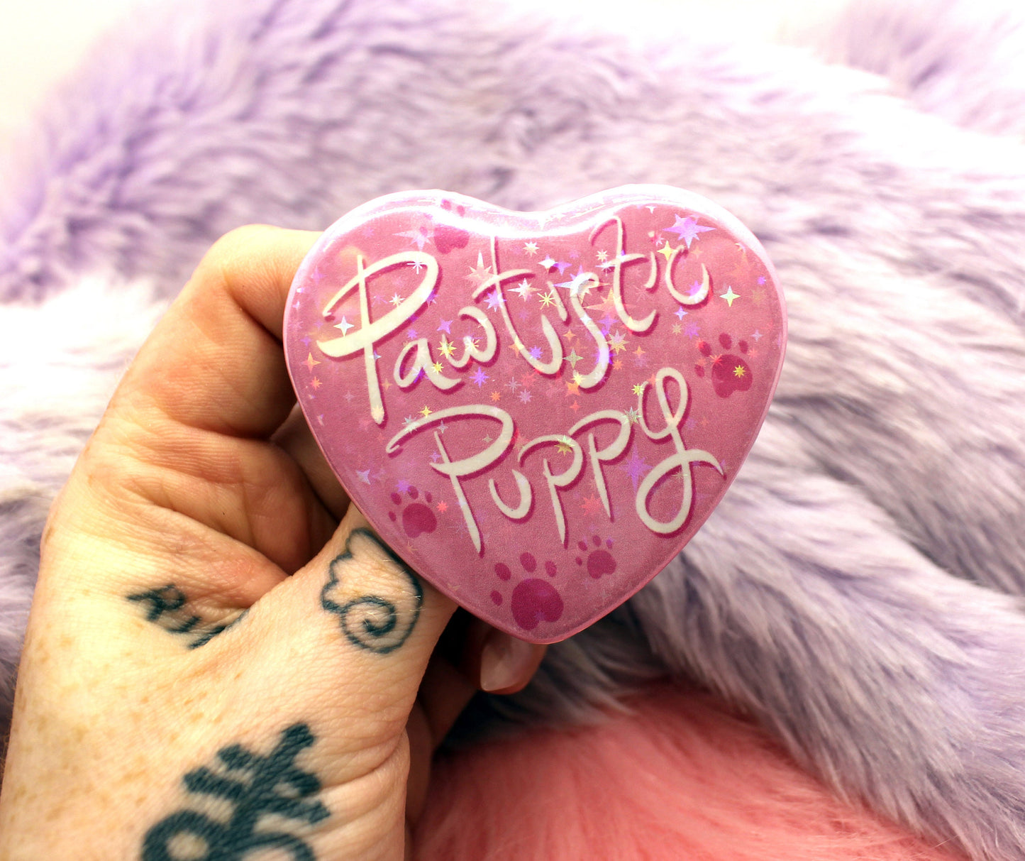 Pink Pawtistic Puppy Heart Badge (55mm)