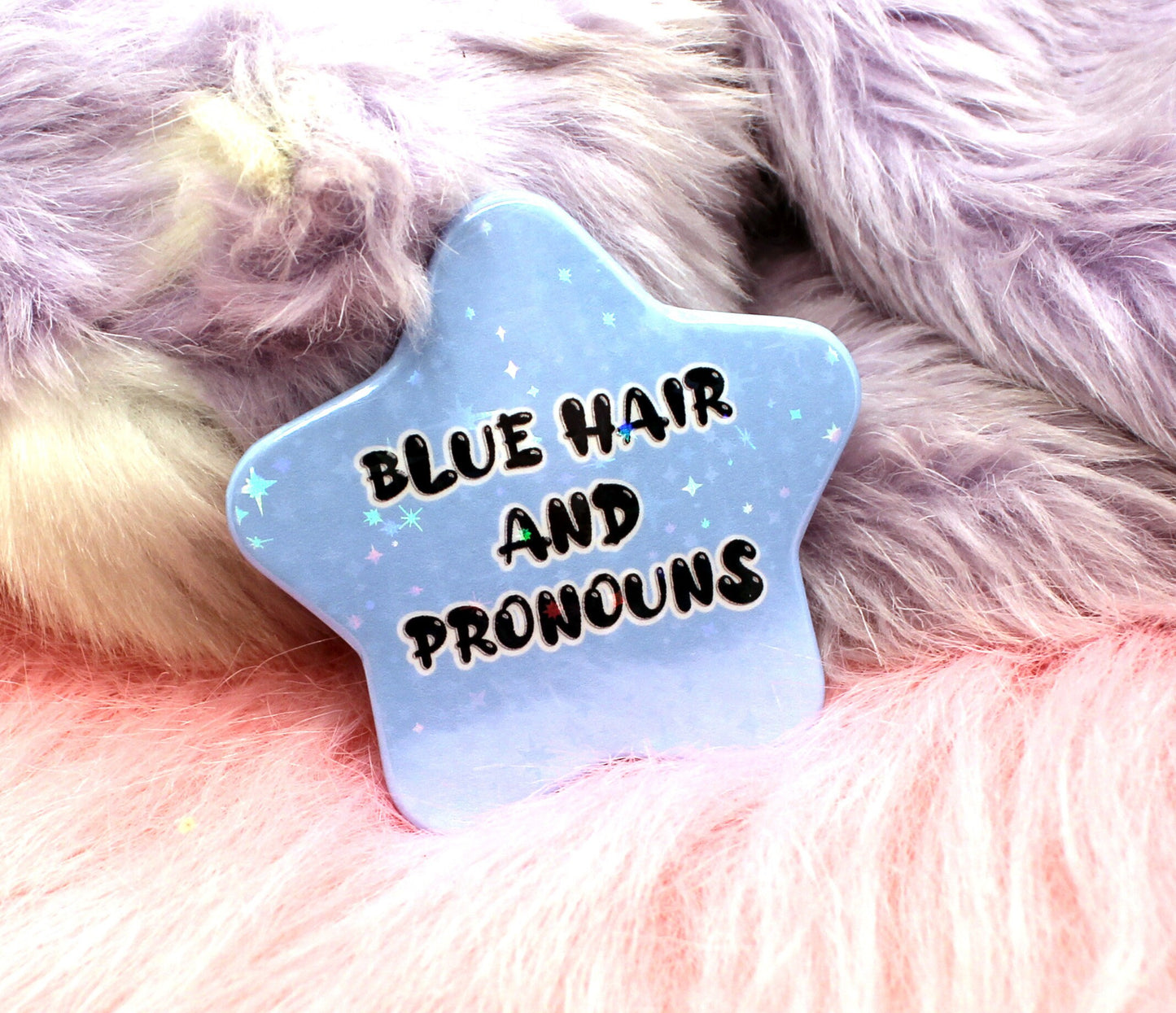 Blue Hair and Pronouns Star Badge (55mm)
