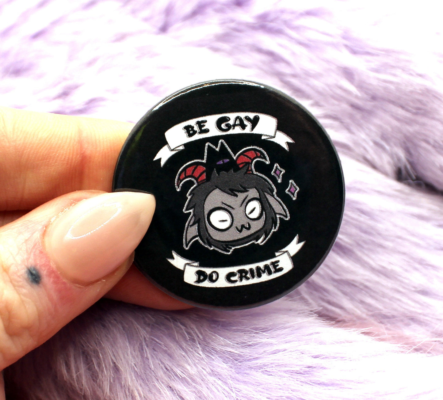 Cult of the Lamb Be Gay Do Crime Goat Badge (38mm)