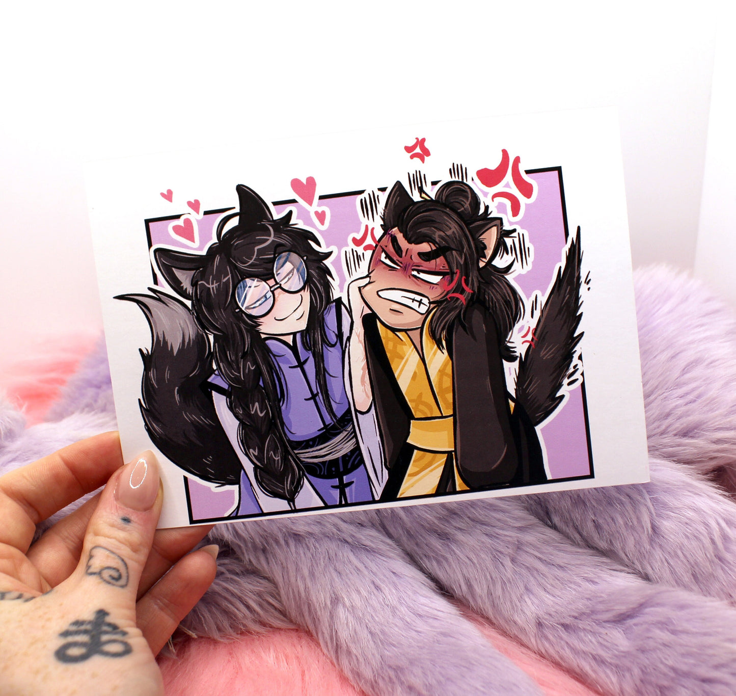 Smiling Fox Ginzin and Angry Cat Tomar Pair A6 Print - The Nightingale Dragon Series
