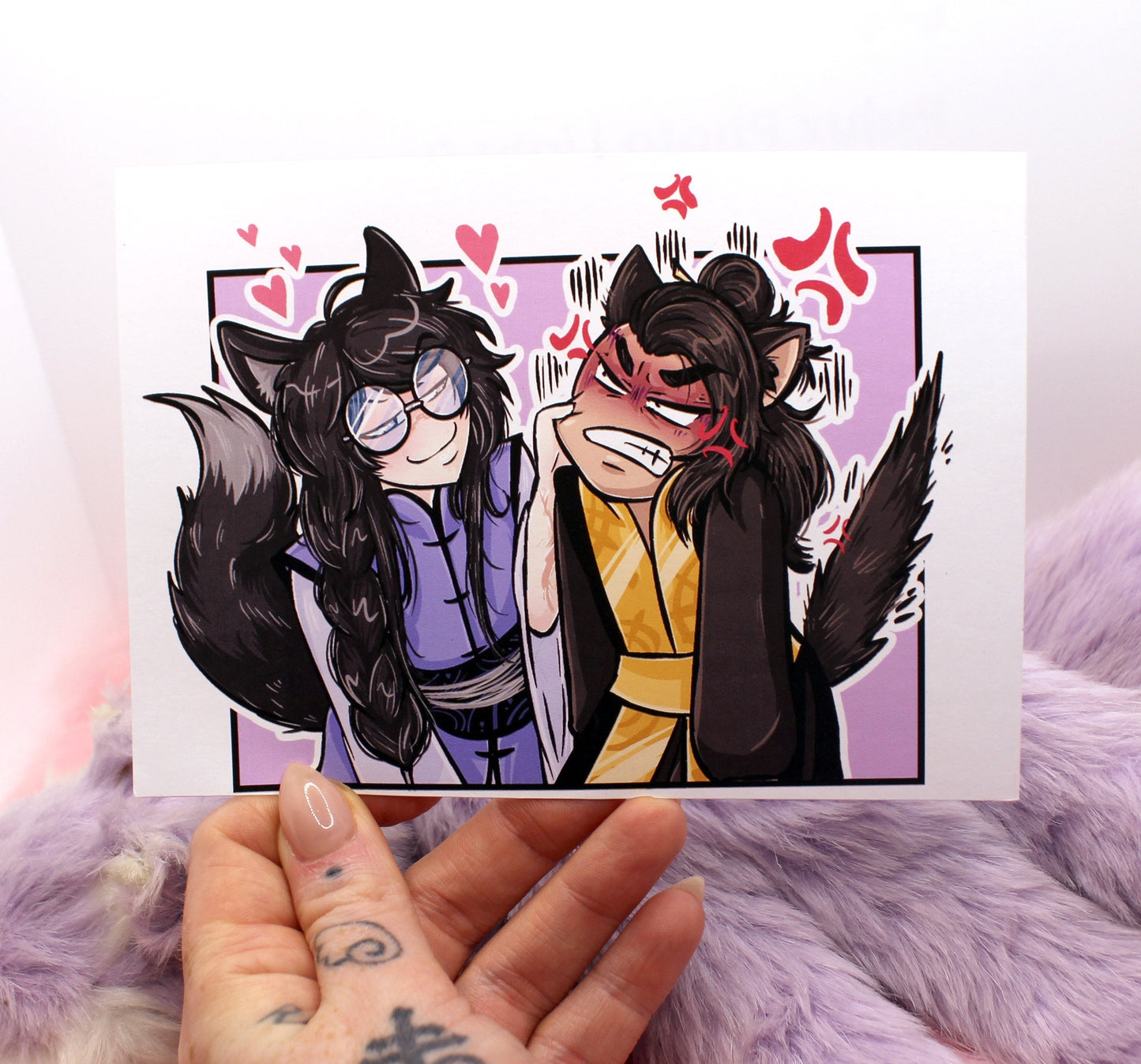 Smiling Fox Ginzin and Angry Cat Tomar Pair A6 Print - The Nightingale Dragon Series
