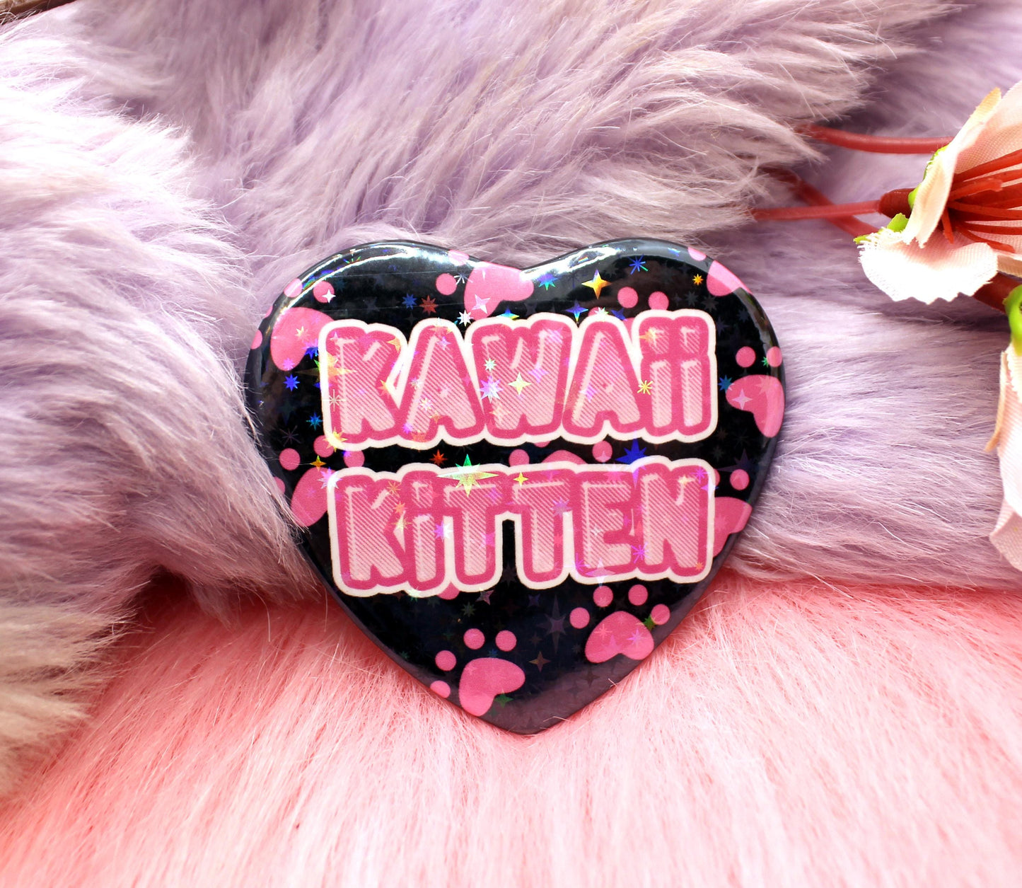 Kawaii Kitten Heart Badge (55mm)