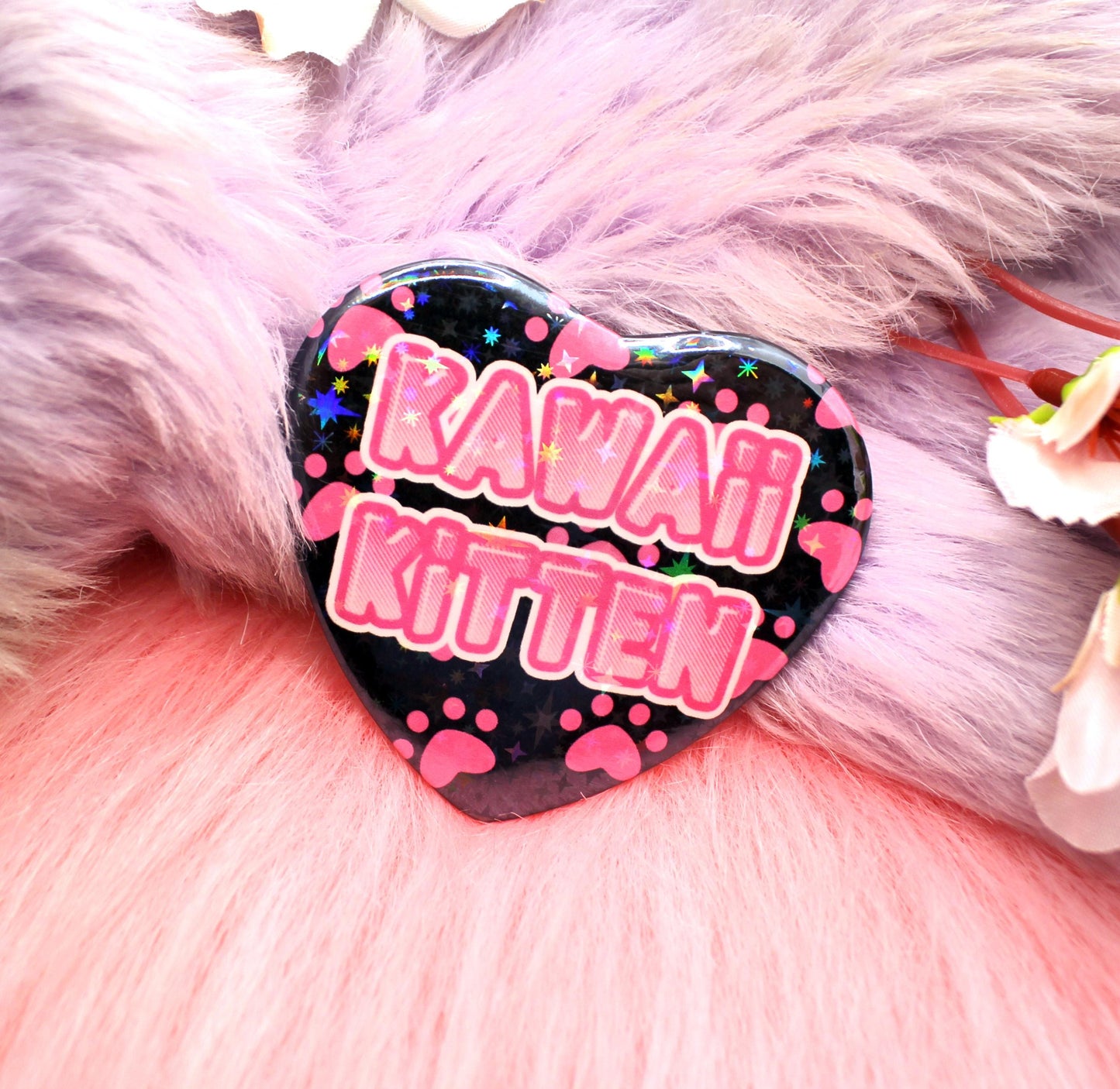 Kawaii Kitten Heart Badge (55mm)