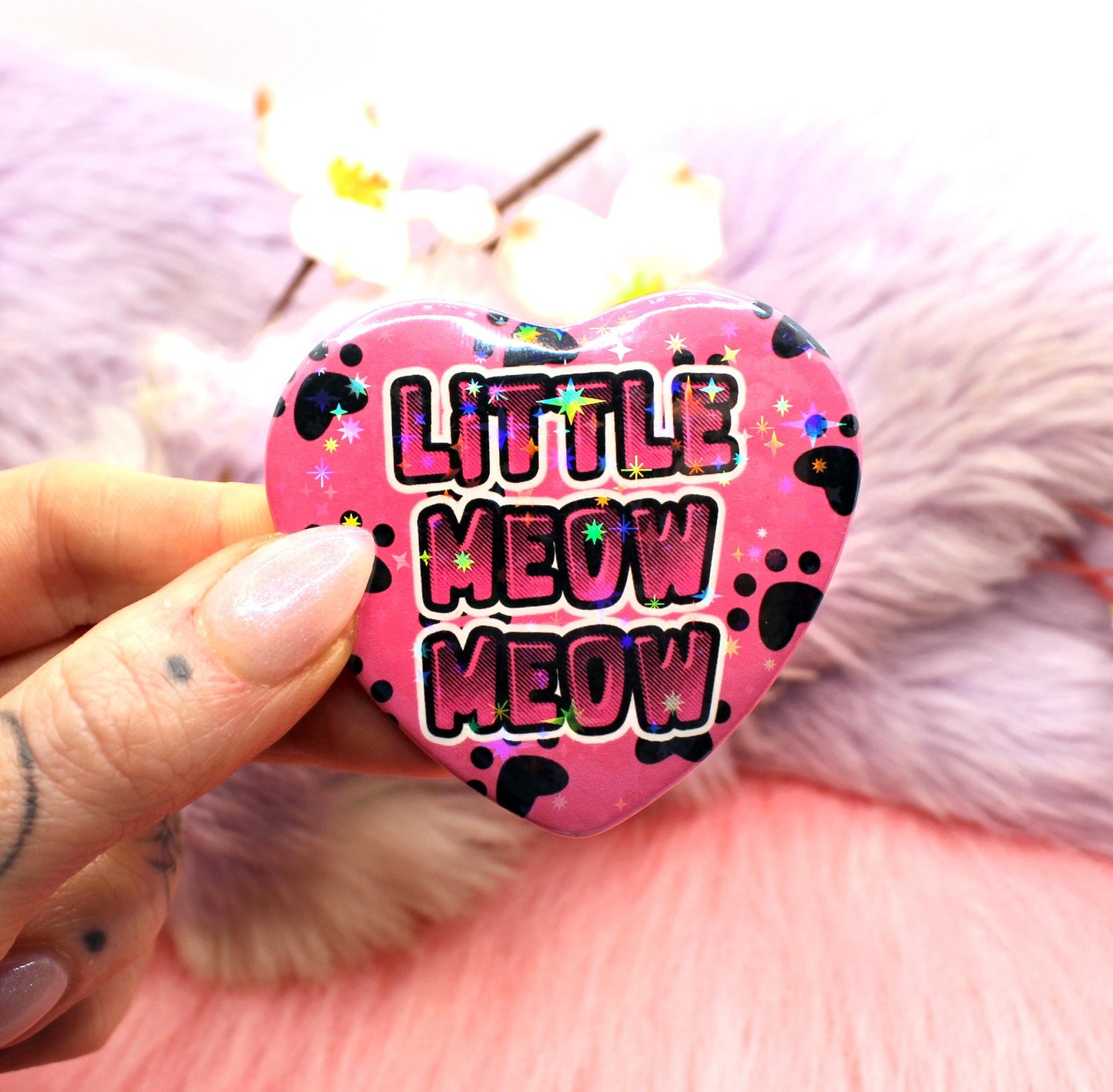 Little Meow Meow Heart Badge (55mm)