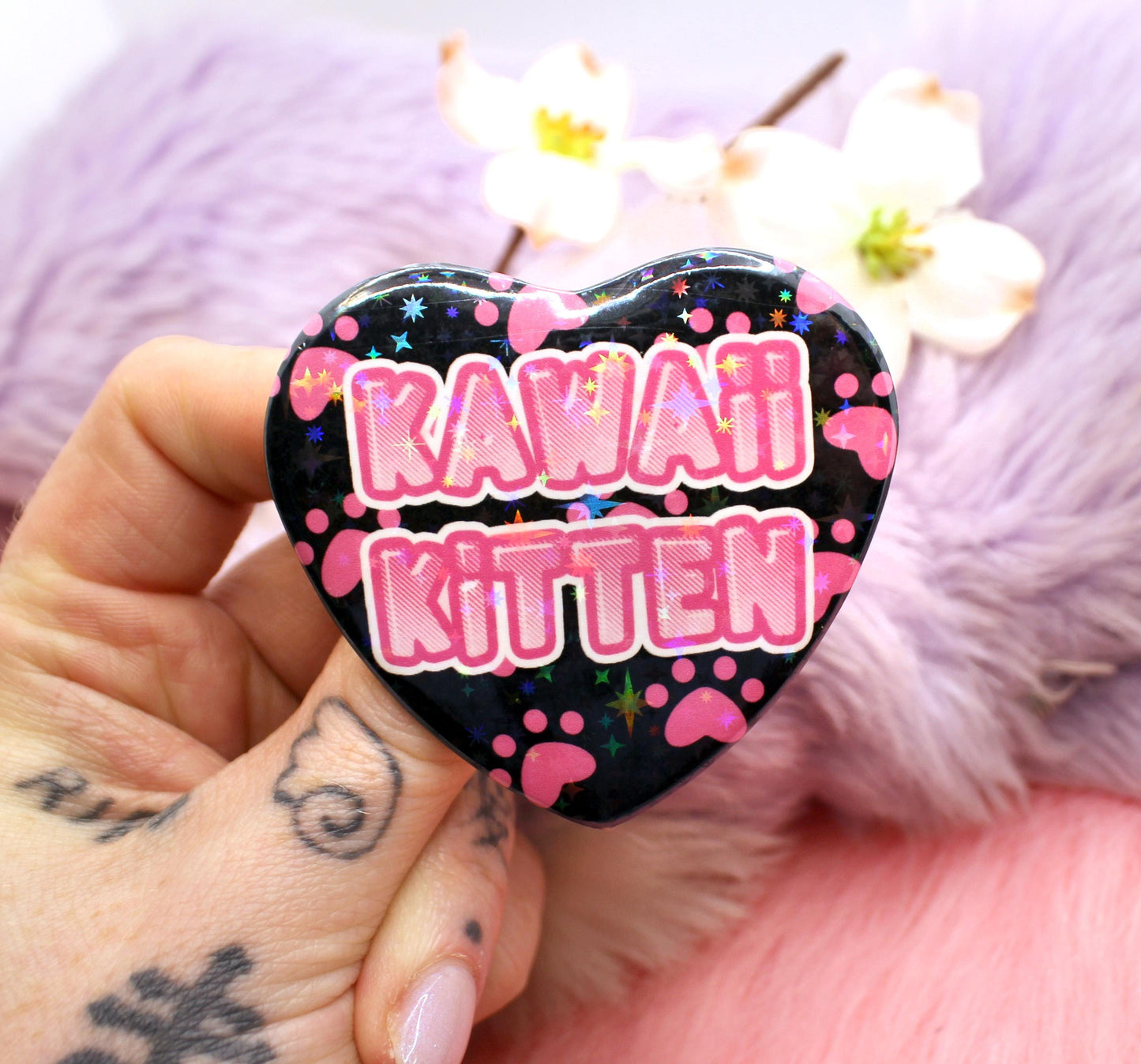 Kawaii Kitten Heart Badge (55mm)