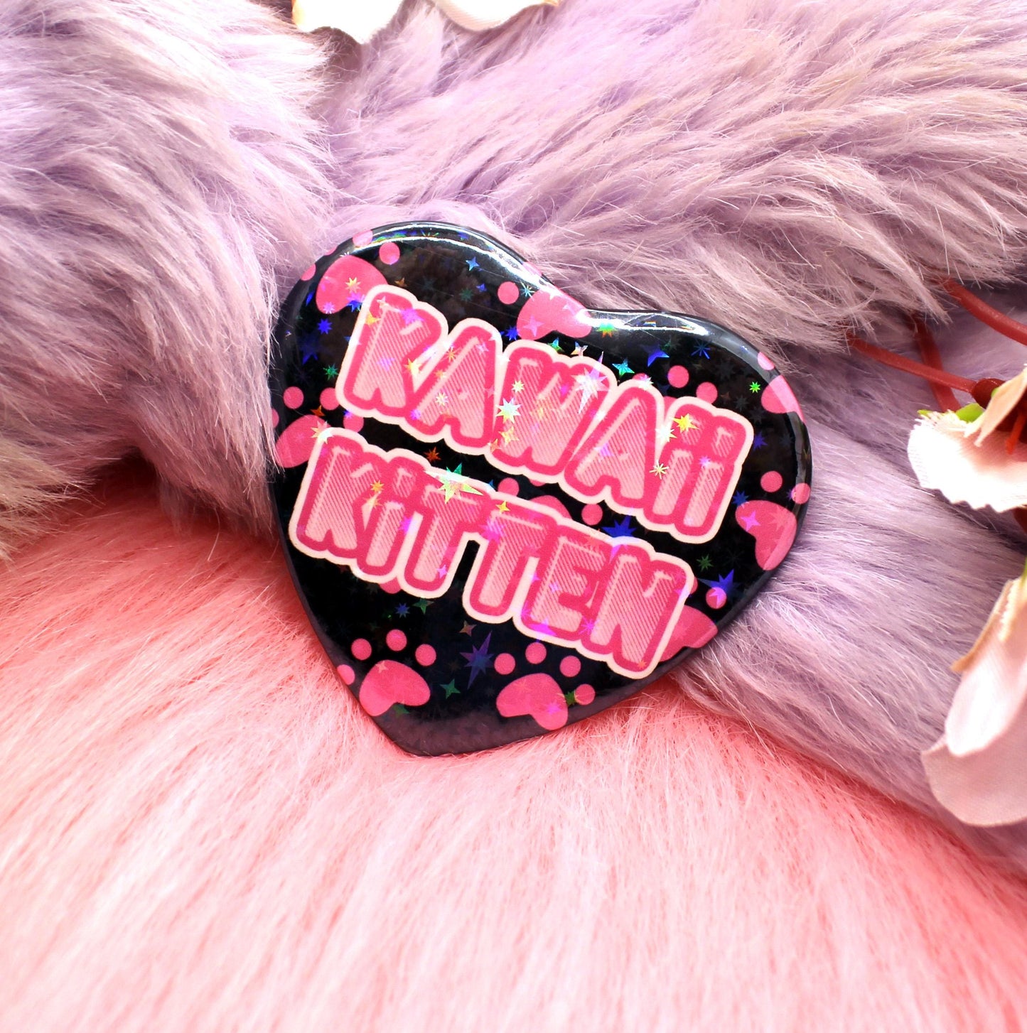 Kawaii Kitten Heart Badge (55mm)