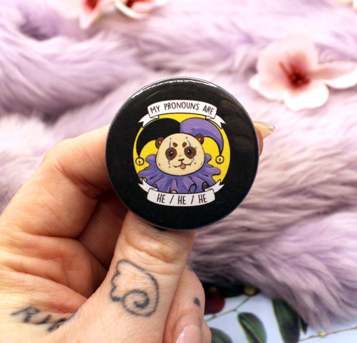 My Pronouns are He/He/He Cartoon Ferret Badge (38mm)