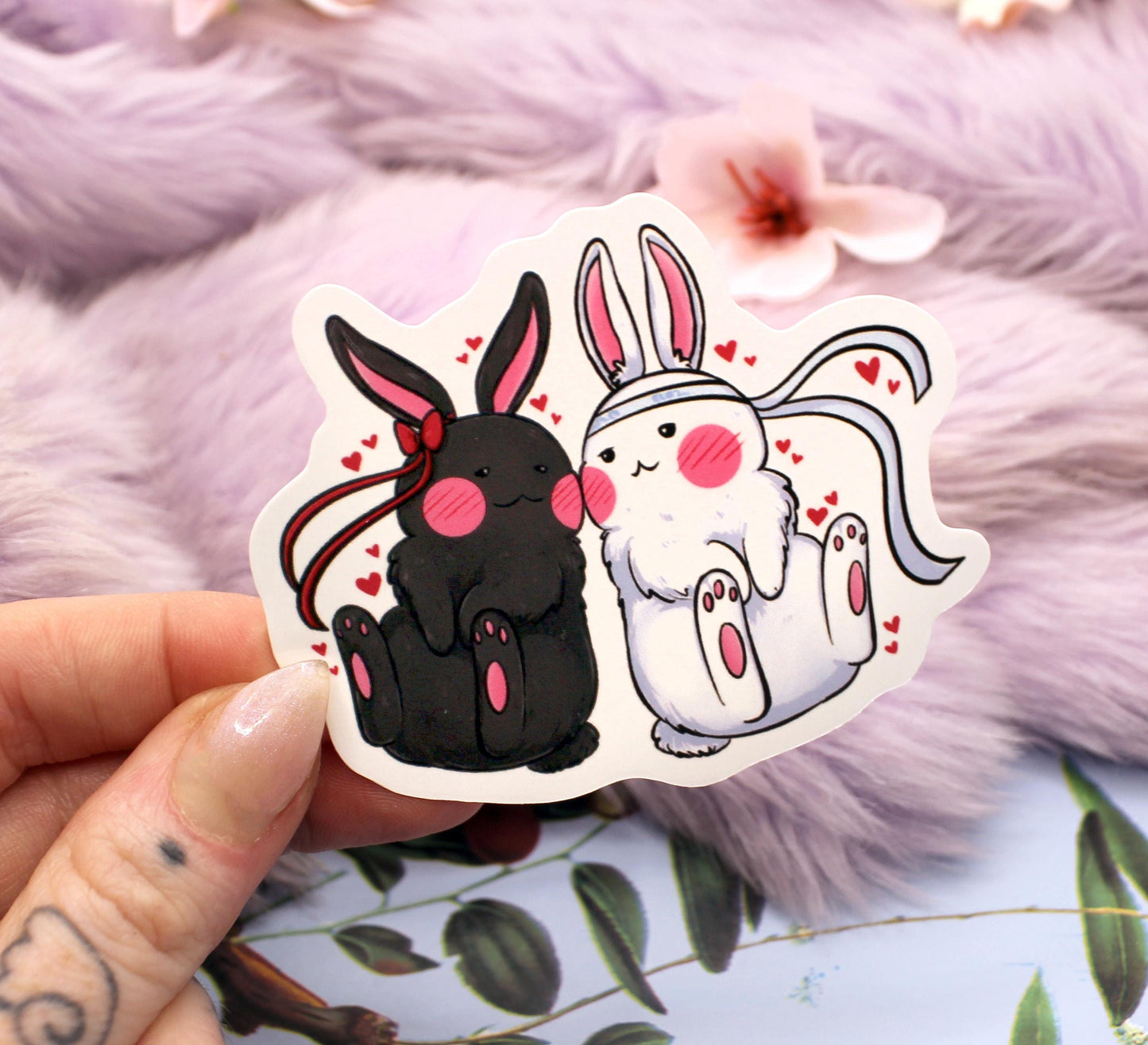 Wangxian Blushing Bunnies Sticker (70mm)- Mo Dao Zu Shi MXTX The Untamed Danmei Fan Art