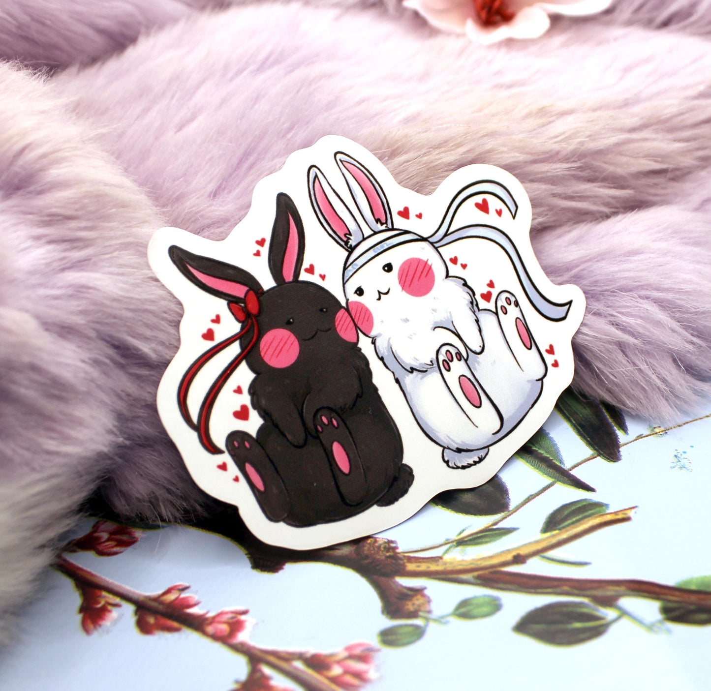 Wangxian Blushing Bunnies Sticker (70mm)- Mo Dao Zu Shi MXTX The Untamed Danmei Fan Art