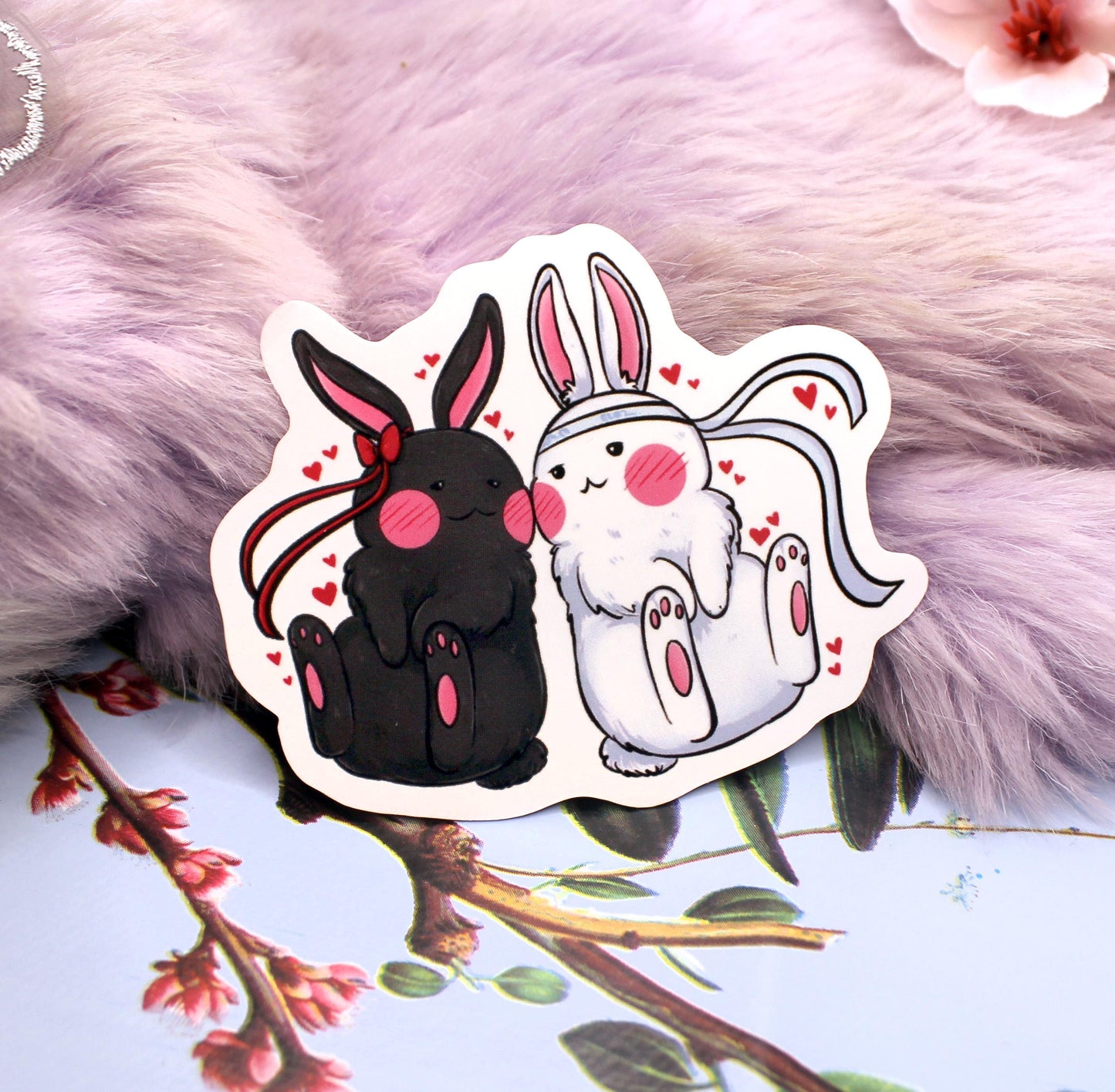 Wangxian Blushing Bunnies Sticker (70mm)- Mo Dao Zu Shi MXTX The Untamed Danmei Fan Art