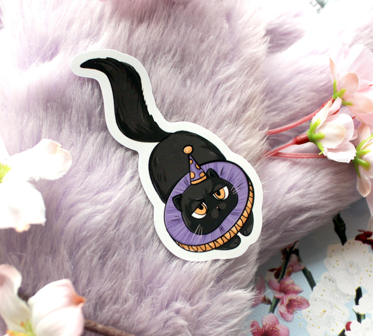 Thistle Black Cat Purple Ruffle Sticker (7cm) - The Nightingale Dragon Series