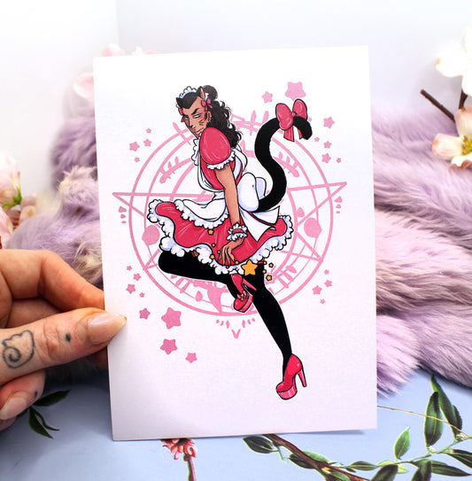 Tomar Pink Cat Maid A6 Print - The Nightingale Dragon Series