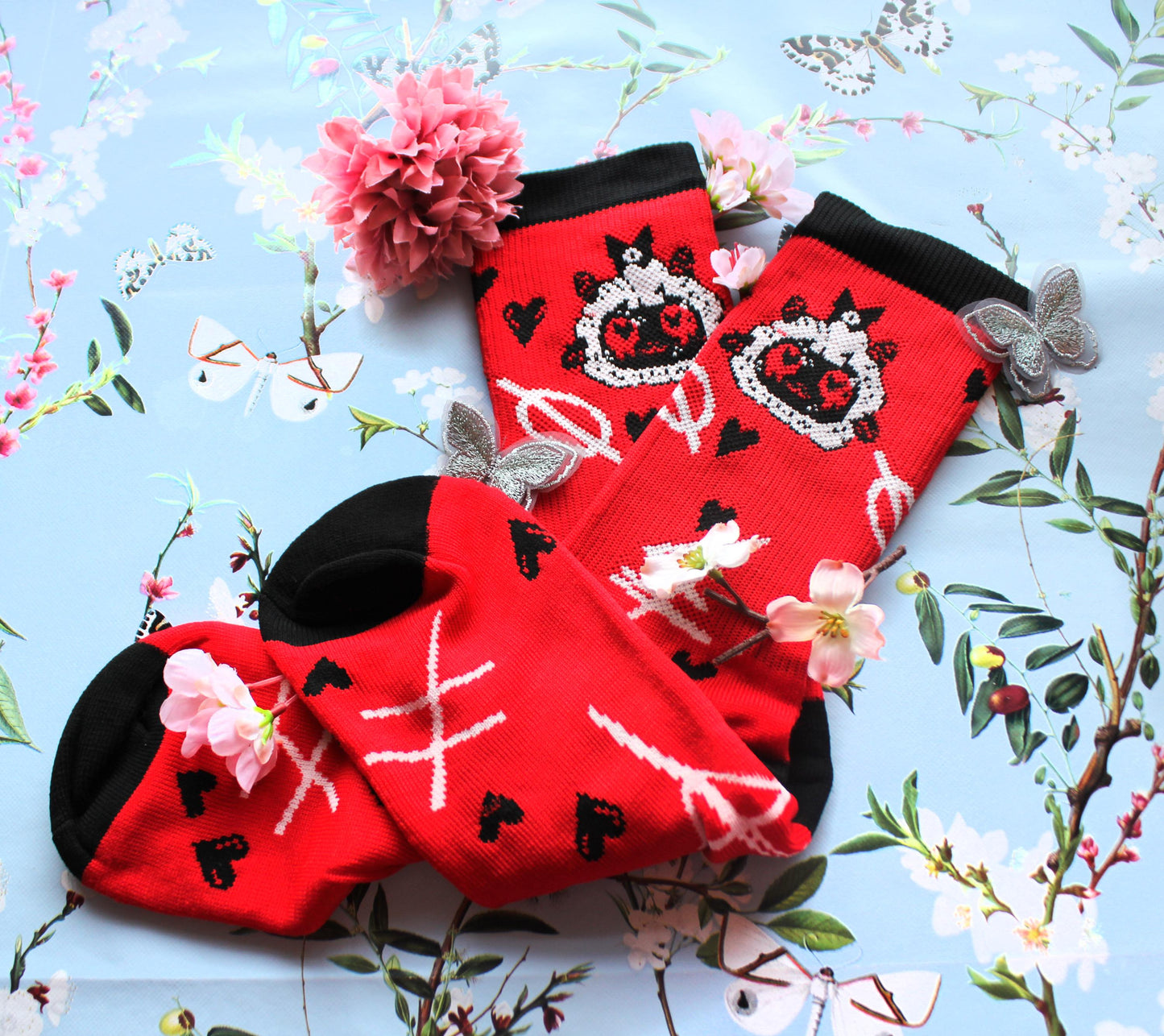 Cult of the Lamb Red and Black Crew Socks (Mens Size 4-12 UK)