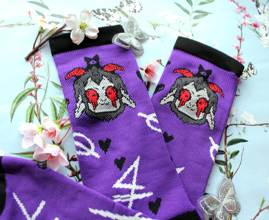 Cult of the Lamb Purple Goat Crew Socks (Mens Size 4-12 UK)