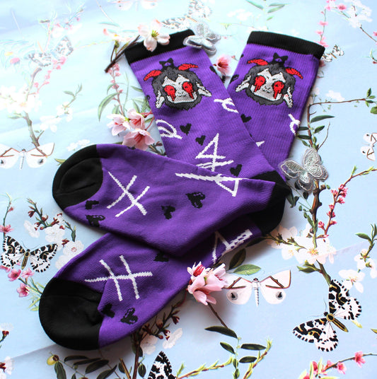 Cult of the Lamb Purple Goat Crew Socks (Mens Size 4-12 UK)