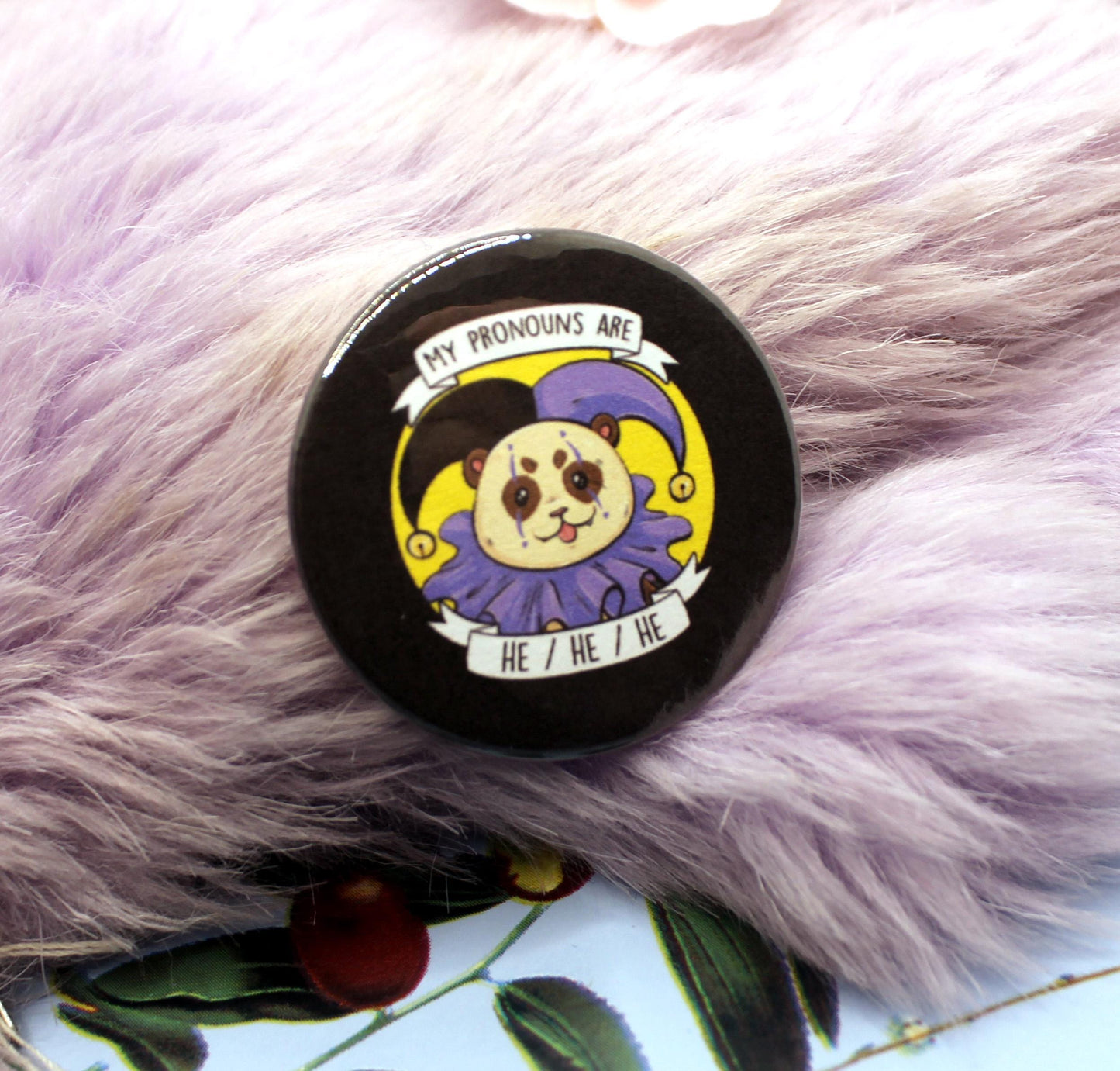 My Pronouns are He/He/He Cartoon Ferret Badge (38mm)