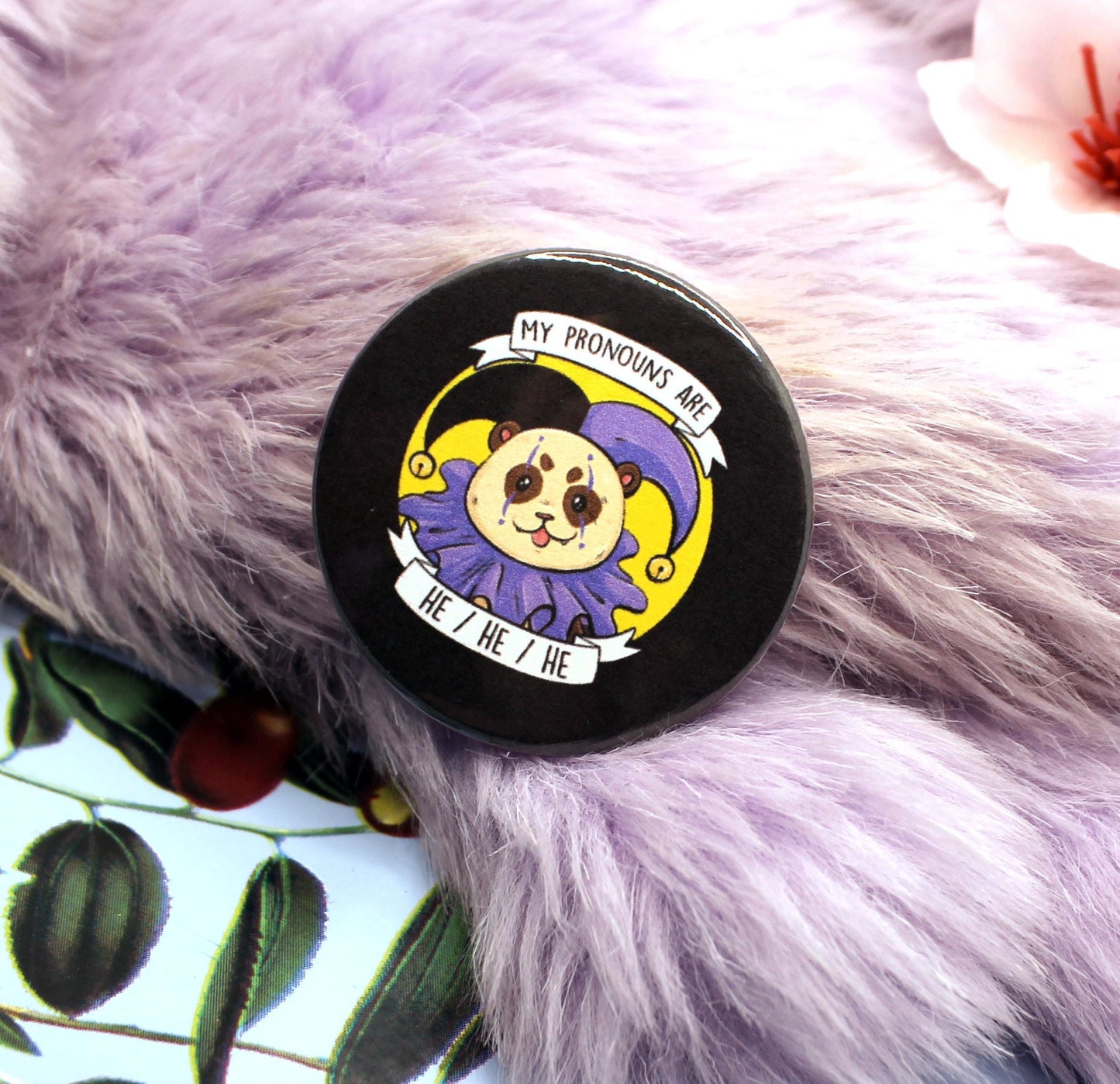 My Pronouns are He/He/He Cartoon Ferret Badge (38mm)