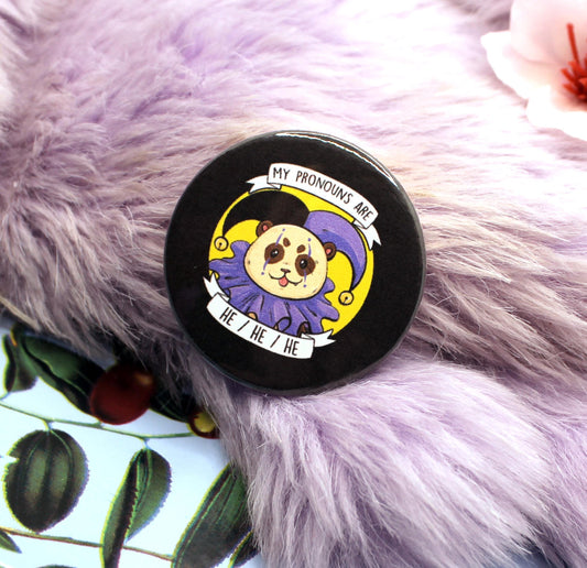 My Pronouns are He/He/He Cartoon Ferret Badge (38mm)