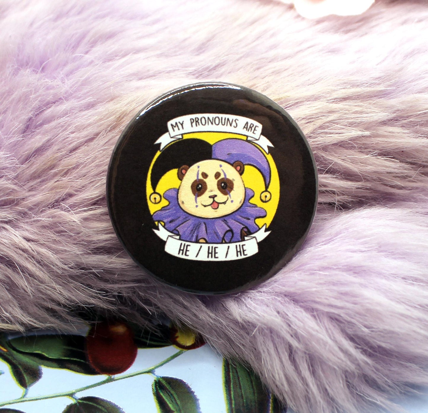 My Pronouns are He/He/He Cartoon Ferret Badge (38mm)