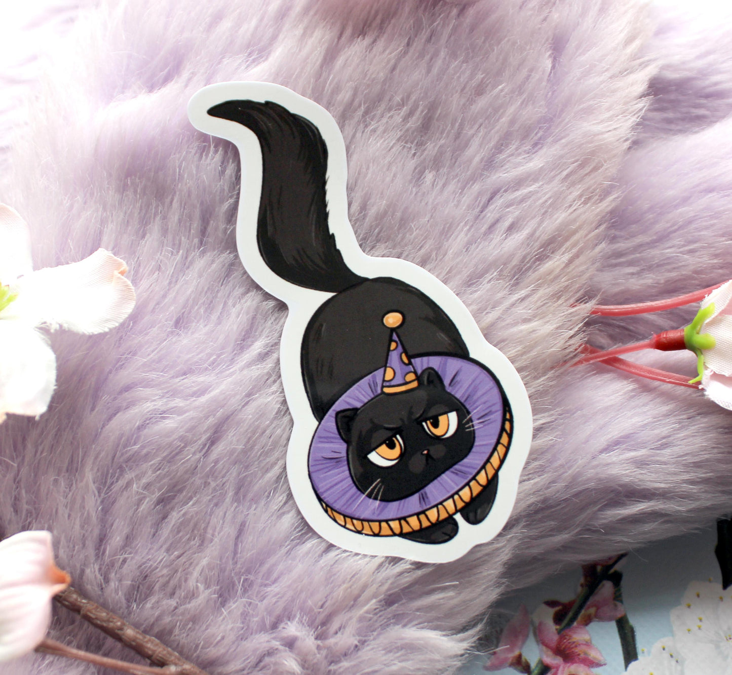 Thistle Black Cat Purple Ruffle Sticker (7cm) - The Nightingale Dragon Series