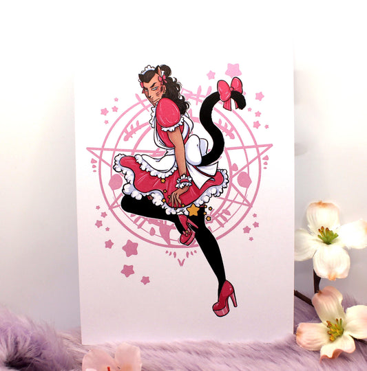 Tomar Pink Cat Maid A6 Print - The Nightingale Dragon Series