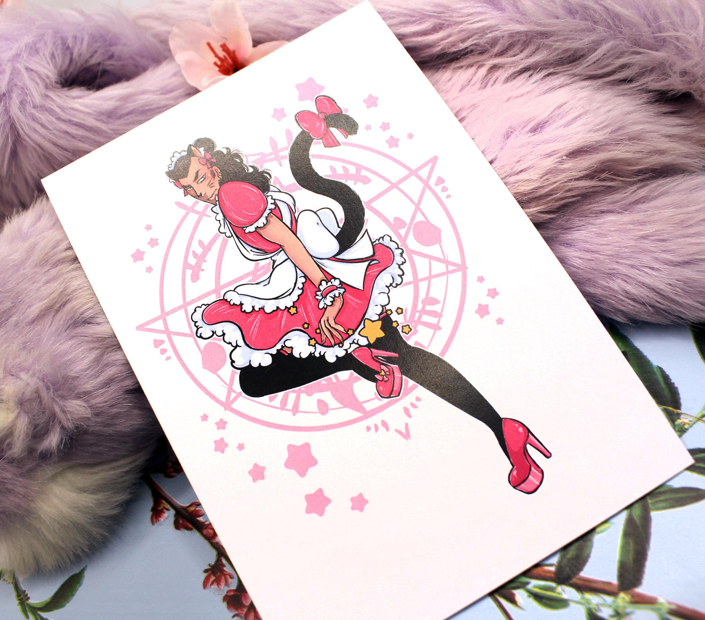 Tomar Pink Cat Maid A6 Print - The Nightingale Dragon Series