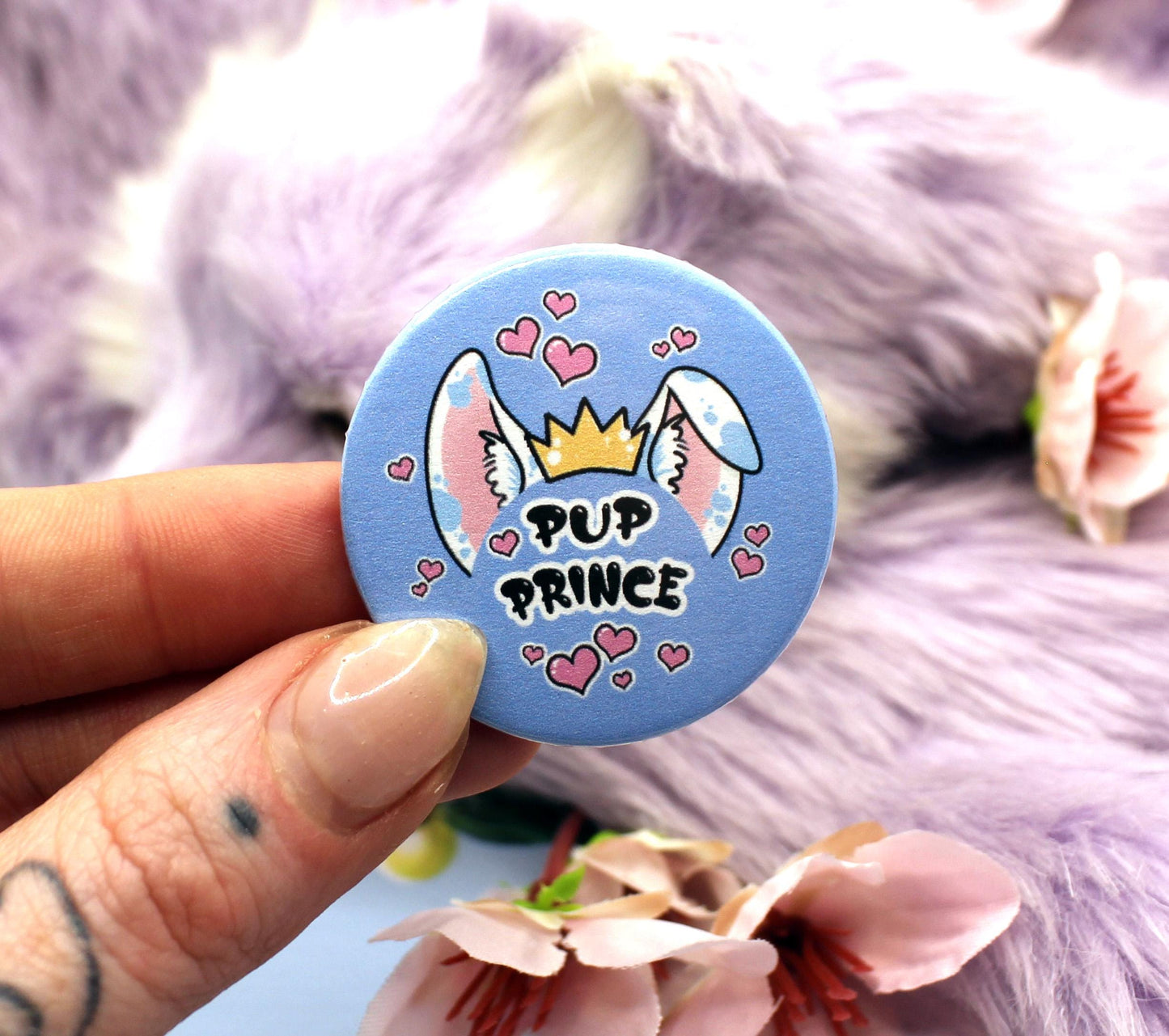 Pup Prince Blue Dog Furry Circular Badge (38mm)