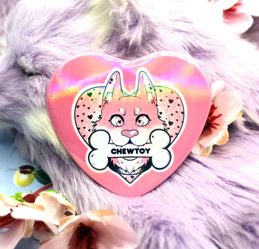 Chew Toy Furry Dog Pink Heart Badge (55mm)