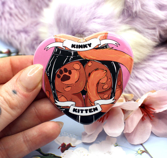 Kinky Kitten Ginger Cat Furry Art Heart Badge (55mm)