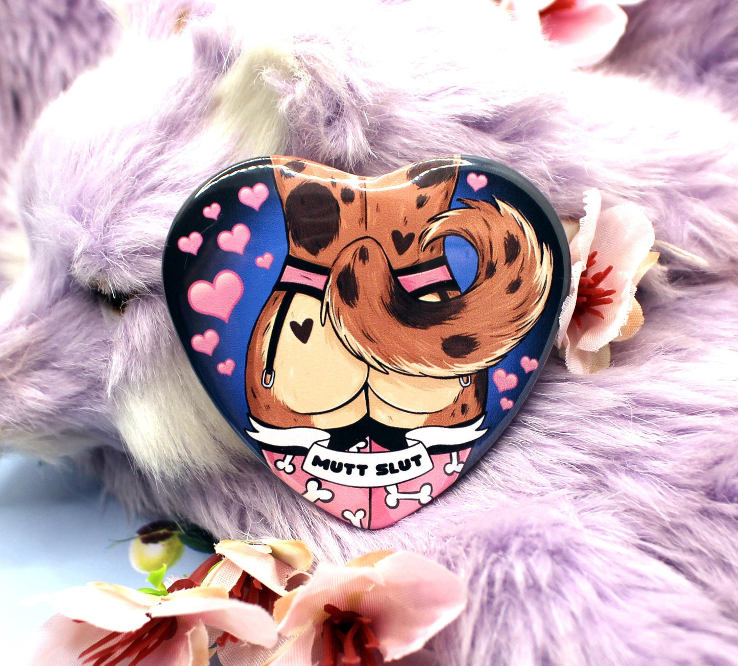 Mutt Slut Furry Dog Pink Heart Badge (55mm)