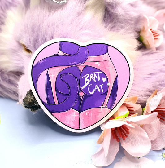 Brat Cat Furry Heart Sticker (6cm)