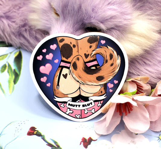 Mutt Slut Furry Heart Sticker (6cm)