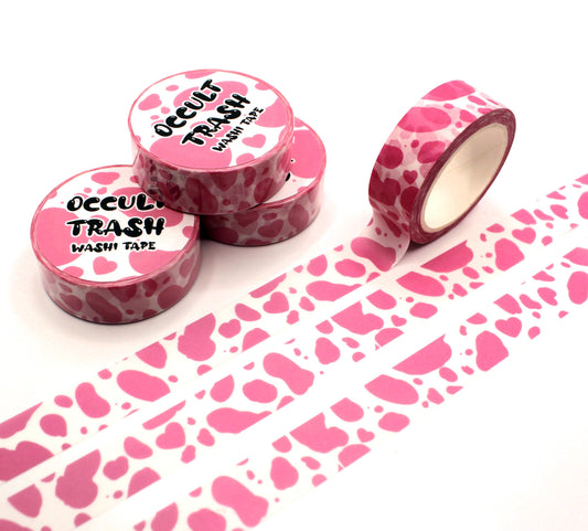 Pink Strawberry Milk Cow Print Washi Tape (1.5cm x 10m)