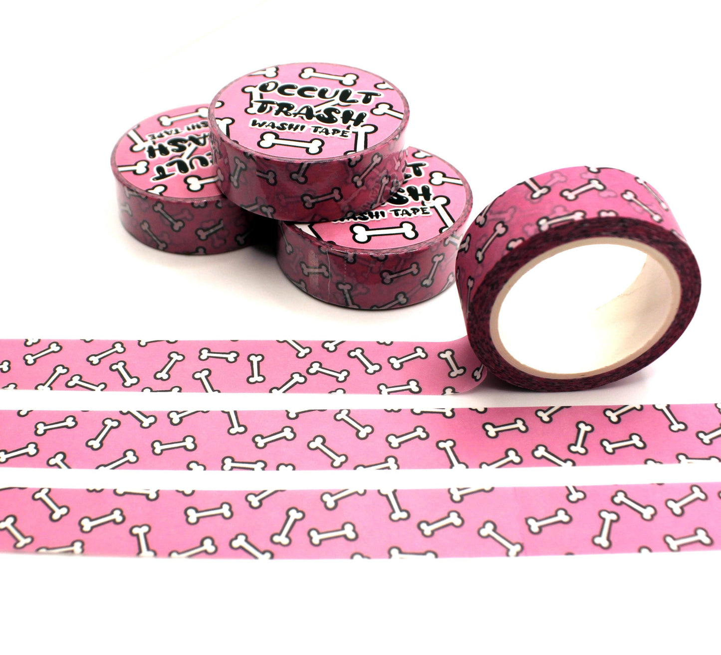 Pink and White Dog Bones Print Washi Tape (1.5cm x 10m)
