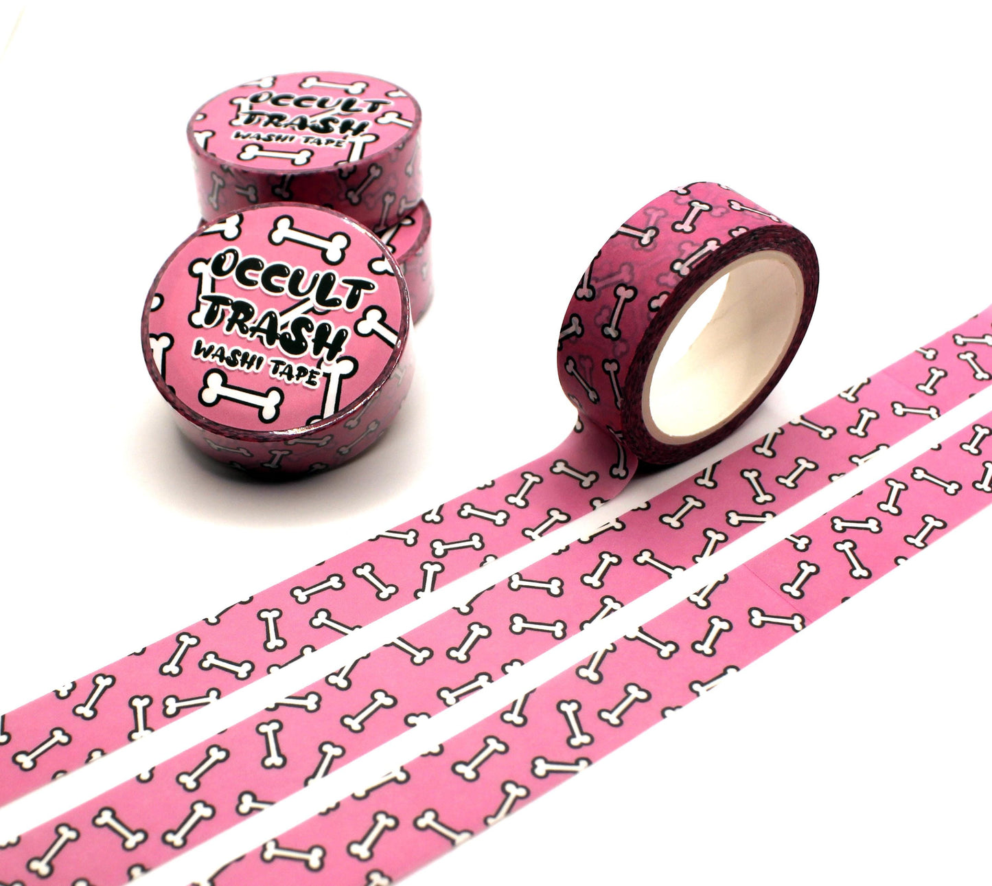 Pink and White Dog Bones Print Washi Tape (1.5cm x 10m)