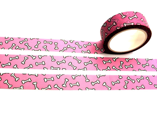 Pink and White Dog Bones Print Washi Tape (1.5cm x 10m)