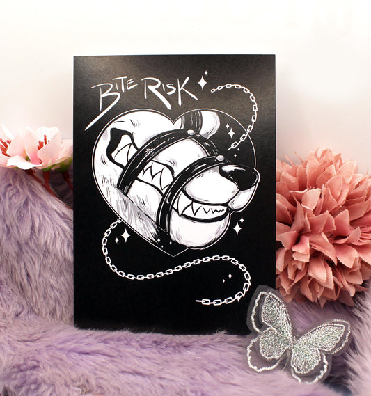 Bite Risk Werewolf In Chains Black and White A6 Print