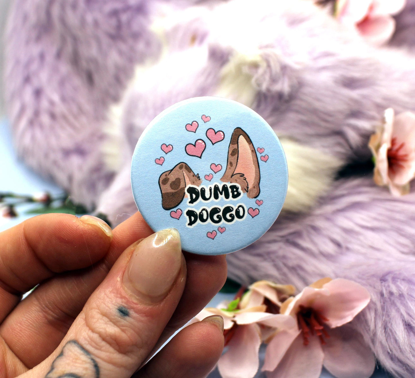Dumb Doggo Blue Cartoon Furry Circular Badge (38mm)
