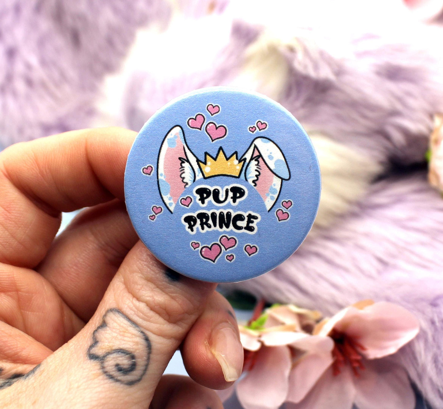 Pup Prince Blue Dog Furry Circular Badge (38mm)