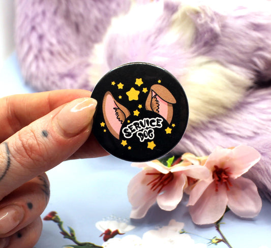 Service Dog Black Cartoon Furry Circular Badge (38mm)