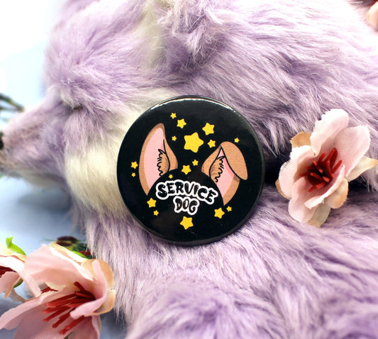 Service Dog Black Cartoon Furry Circular Badge (38mm)