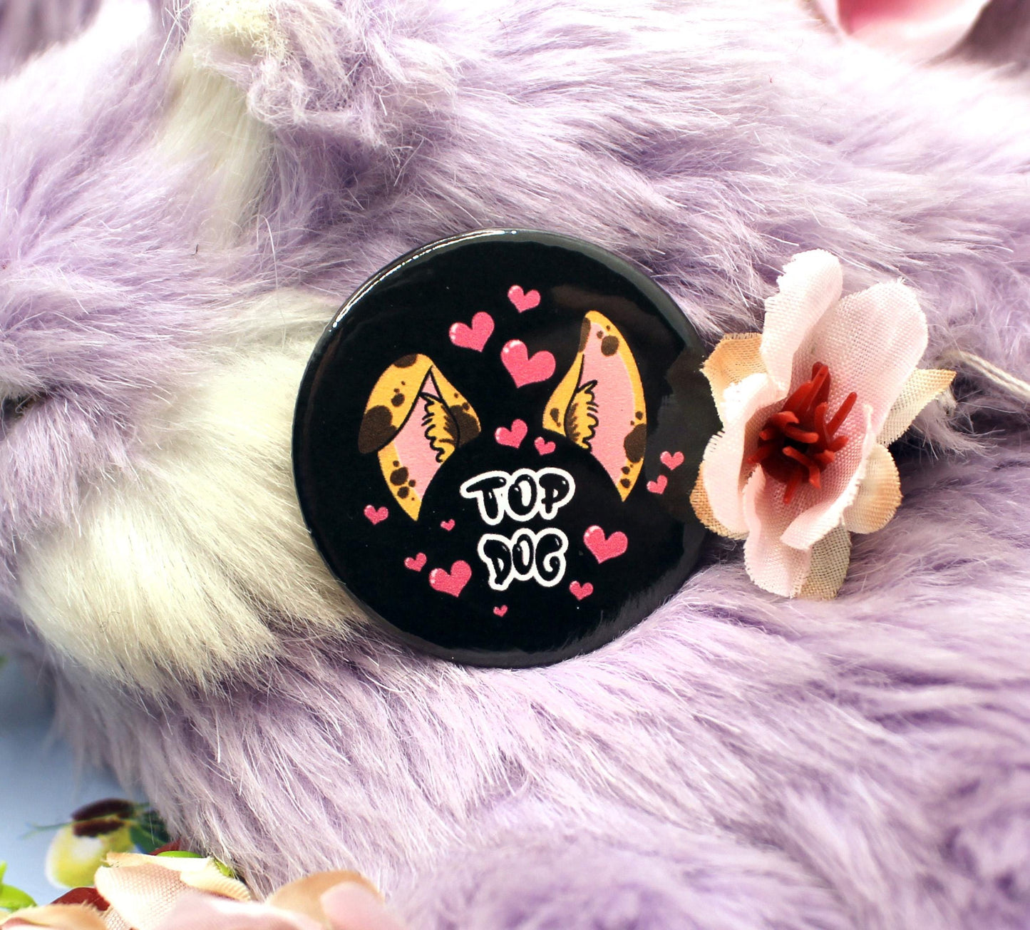 Top Dog Black Cartoon Furry Circular Badge (38mm)